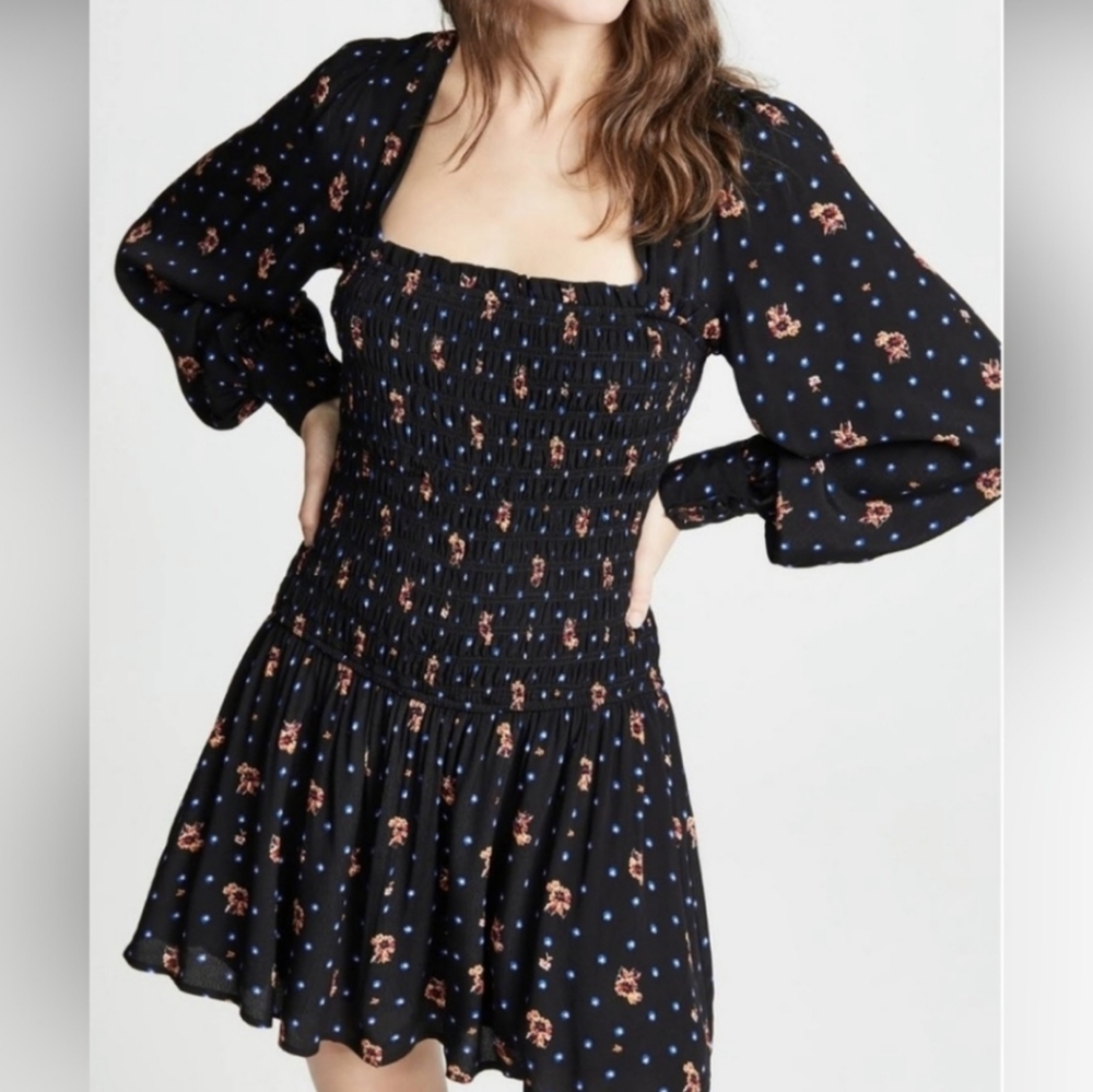 Free People Two Faces Floral Smocked Mini Dress